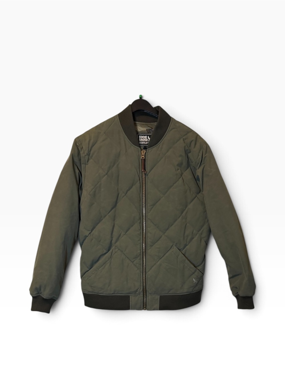 Eddie Bauer Skyliner 650 Down Olive Quilted Bomber Jacket Mens Size XL Full Zip - Picture 5 of 10